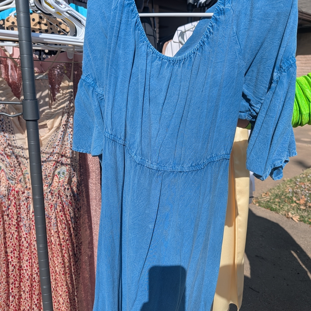 Off The Shoulder Blue Denim Women's Dress
